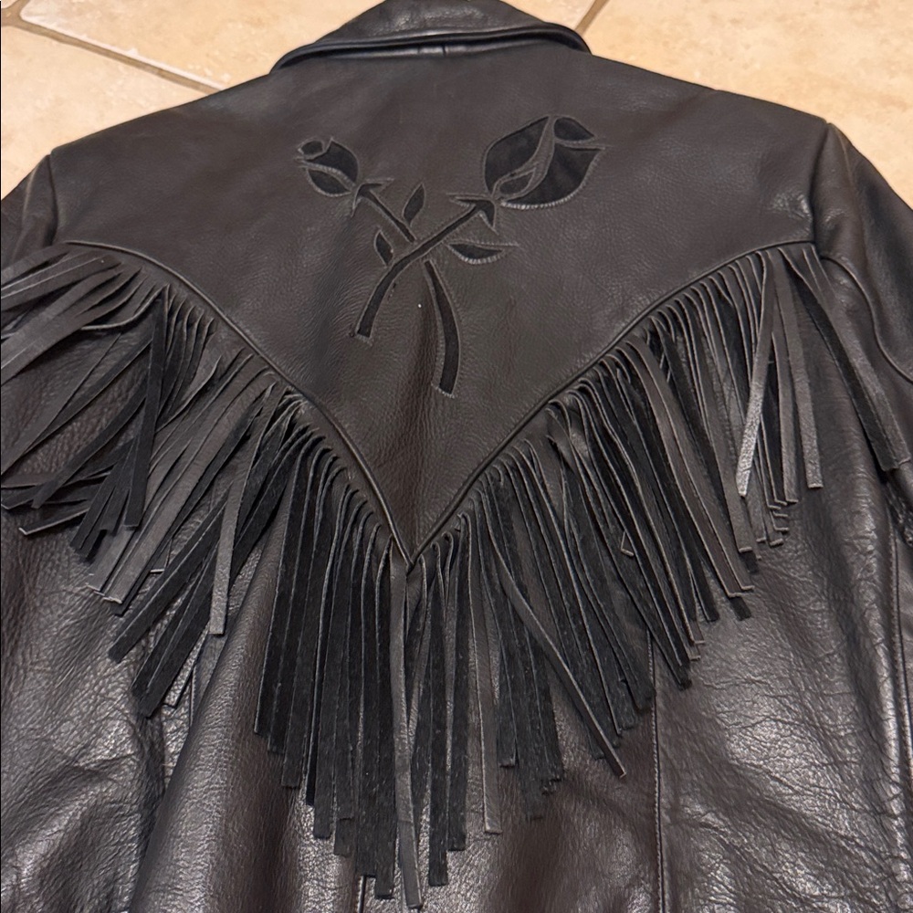 Brandy Melville Black Leather Jacket with Fringe - Picture 12 of 15